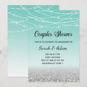 Blauwgroen en zilveren glitter koppels doucheuitno kaart (Voorkant / Achterkant)