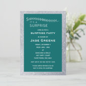 Blauwgroen en zilveren Glitter Surprise Party Verj Kaart (Staand voorkant)