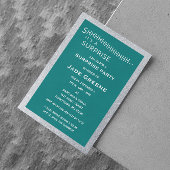 Blauwgroen en zilveren Glitter Surprise Party Verj Kaart