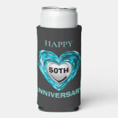 Blauwgroen en zilveren harten , 50ste trouwdag seltzer blikjeskoeler (Seltzer Voorkant)