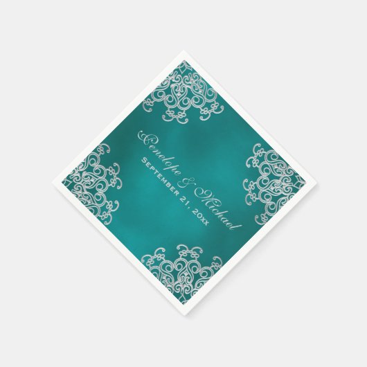 Blauwgroen en zilveren Indiase stijl bruiloft Servetten (Hoek)