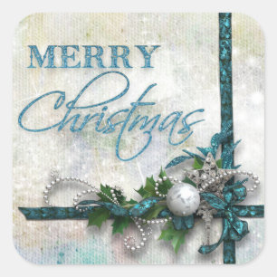 Blauwgroen en Zilveren Joy aan de wereld Vierkante Sticker