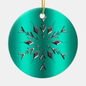 Blauwgroen en zilveren Kerstmis Keramisch Ornament (Voorkant)