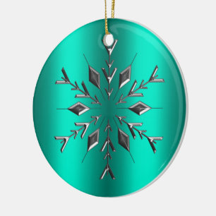 Blauwgroen en zilveren Kerstmis Keramisch Ornament