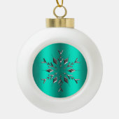 Blauwgroen en zilveren Kerstmis Keramische Bal Ornament (Voorkant)