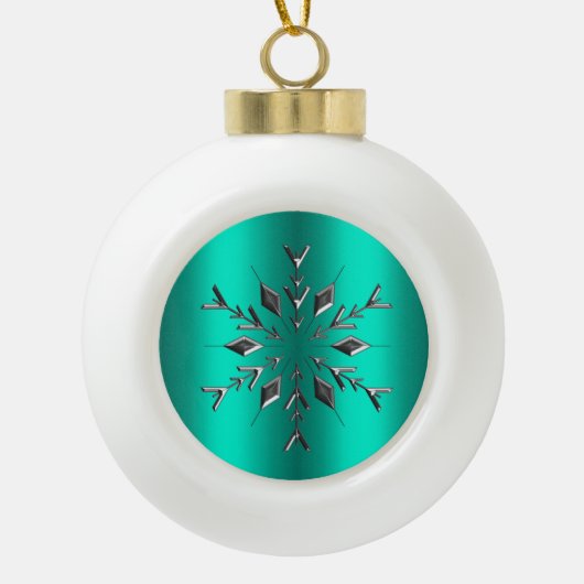 Blauwgroen en zilveren Kerstmis Keramische Bal Ornament (Voorkant)