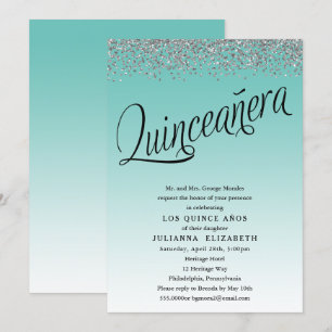Blauwgroen en zilveren Quinceanera verjaardagsuitn Kaart