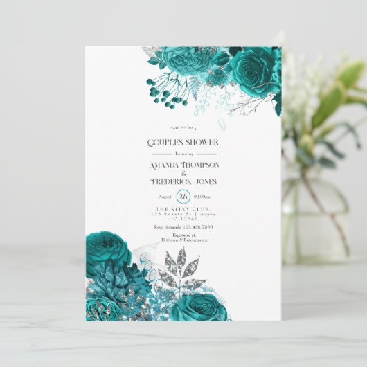 Blauwgroen en zilveren stelletjes kaart (Staand voorkant)