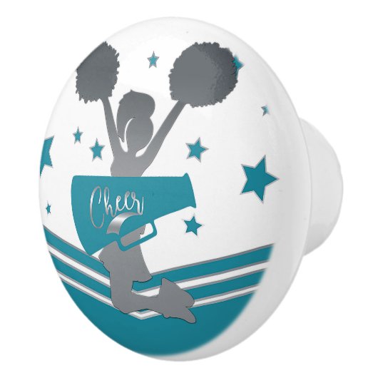 Blauwgroen en zilveren sterren, de heer Cheer-leid Keramische Knop (Rechts)