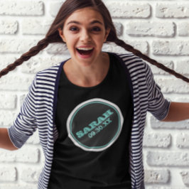 Blauwgroen en Zilveren Vleermuis Mitzvah Naam Logo T-shirt