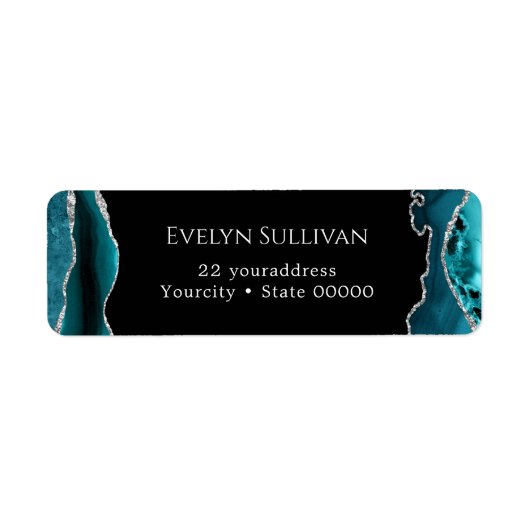 Blauwgroen en zilverkleurig retouretiket etiket (Voorkant)