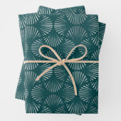 Blauwgroen en zilverkunst Deco Fan Pattern Inpakpapier Vel (In situ)