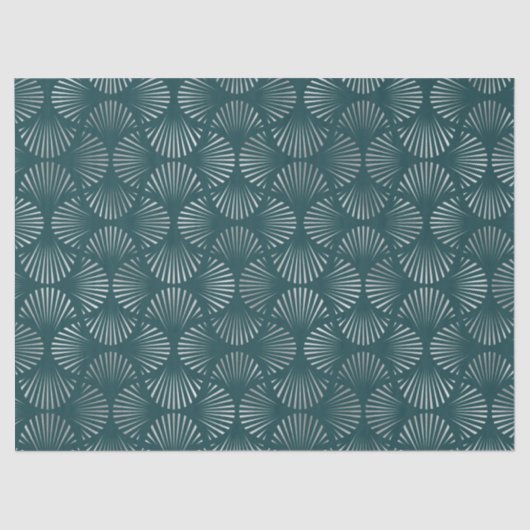 Blauwgroen en zilverkunst Deco Fan Pattern-ontkopp Tissuepapier (Voorkant)