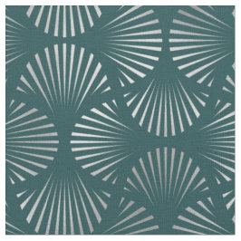 Blauwgroen en zilverkunst Deco Fan Pattern Stof
