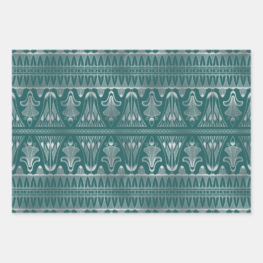 Blauwgroen en zilverkunst Deco Inpakpapier Vel (Voorkant 2)