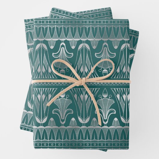 Blauwgroen en zilverkunst Deco Inpakpapier Vel (In situ)