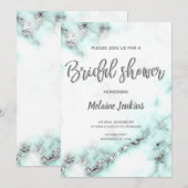 Blauwgroen en Zilvermarmer Bridal Shower-uitnodigi Kaart (Voorkant / Achterkant)