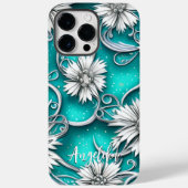 Blauwgroen en Zilvermatige Abstracte bloemen Case-Mate iPhone Case (Achterkant)