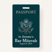 Blauwgroen en Zilverpasbalie Mitzvah Party Badge (Achterkant)