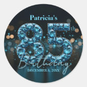 Blauwgroen en zwart 85ste verjaardagsfeest ronde sticker (Voorkant)