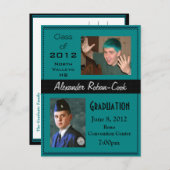 Blauwgroen en zwart Afstuderen Uitnodigingsaankond Uitnodiging Briefkaart (Voorkant / Achterkant)