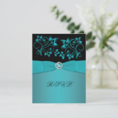 Blauwgroen en Zwart Bloemen Jeweled RSVP-kaart RSVP Kaartje (Staand voorkant)