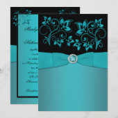 Blauwgroen en Zwart Bloemen Jeweled Wedding Invita Kaart (Voorkant / Achterkant)