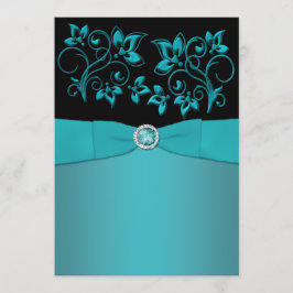 Blauwgroen en Zwart Bloemen Jeweled Wedding Invita Kaart