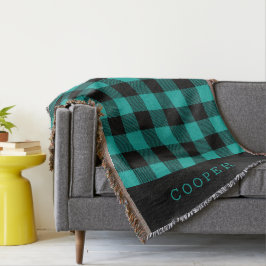 Blauwgroen en zwart buffelmonogram deken