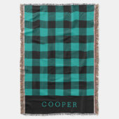 Blauwgroen en zwart buffelmonogram deken (Voorkant Verticaal)