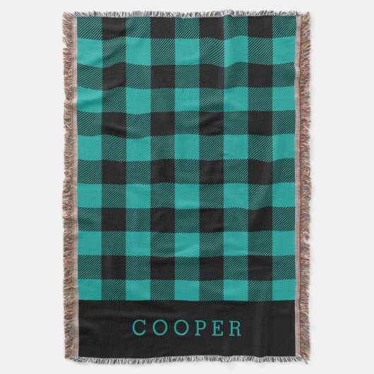 Blauwgroen en zwart buffelmonogram deken (Voorkant Verticaal)