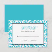 Blauwgroen en zwart Damask Bat Mitzvah RSVP Kaartje (Voorkant / Achterkant)