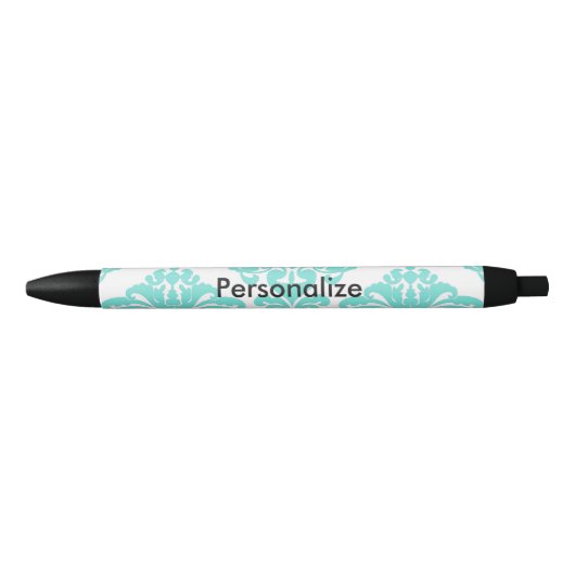 Blauwgroen en zwart Damask Elegant, persoonlijk ge Blauwe Inkt Pen (Voorkant)