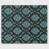Blauwgroen en zwart  Damaspatroon Cadeaupapier (Vlak)
