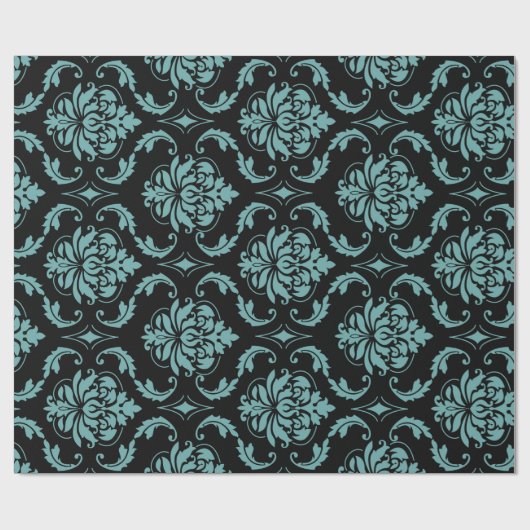 Blauwgroen en zwart  Damaspatroon Cadeaupapier (Vlak)