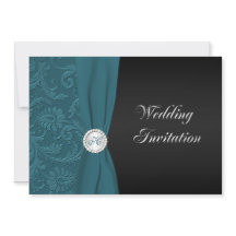 Blauwgroen en Zwart Damast Monogram Bruiloft Uitno