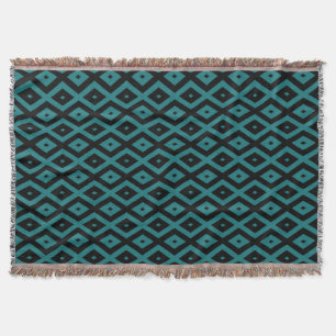 Blauwgroen en zwart diamantpatroon deken