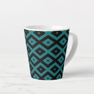 Blauwgroen en zwart diamantpatroon latte mok