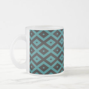 Blauwgroen en zwart diamantpatroon matglas koffiemok