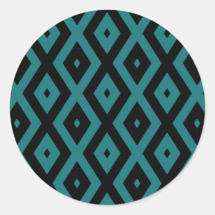 Blauwgroen en zwart diamantpatroon ronde sticker