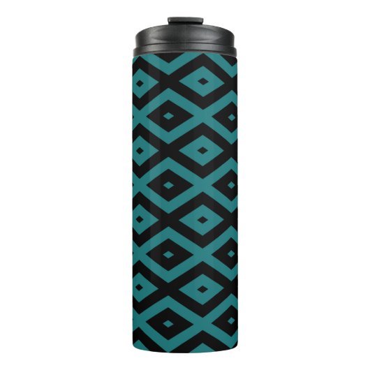 Blauwgroen en zwart diamantpatroon thermosbeker (Voorkant)
