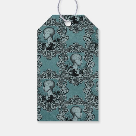 Blauwgroen en Zwart Fancy Victoriaans Gotische Sch Cadeaulabel (Achterkant)