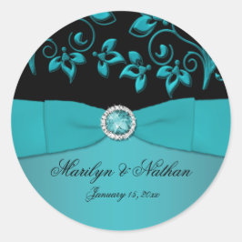 Blauwgroen en Zwart Floral1.5"Ronde Sticker
