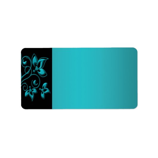 Blauwgroen en zwart Floral Adreslabel Etiket (Voorkant)