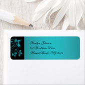 Blauwgroen en zwart Floral Retouradreslabel Etiket (Insitu)