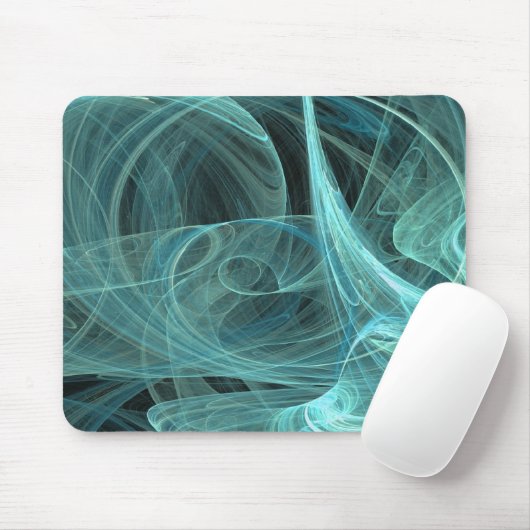Blauwgroen en zwart fractal Mousepad Muismat (Met muis)