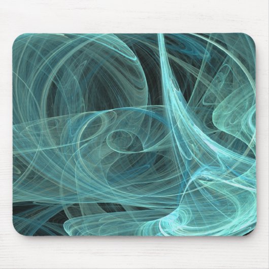 Blauwgroen en zwart fractal Mousepad Muismat (Voorkant)