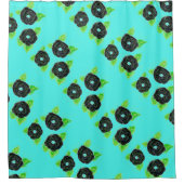 Blauwgroen en zwart gebloemd douchegordijn (Voorkant)