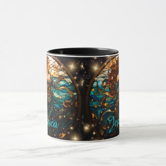 Blauwgroen en zwart Glas in lood Fantasy Zeemeermi Mok (Midden)