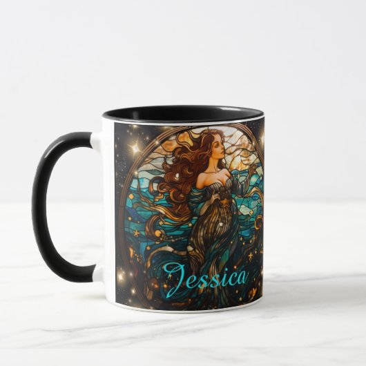 Blauwgroen en zwart Glas in lood Fantasy Zeemeermi Mok (Links)